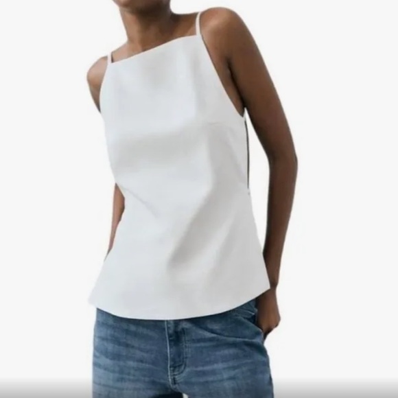 ZARA NEW WOMAN SS23 ECRU LINEN BLEND TOP WITH OPEN BACK - Picture 3 of 5